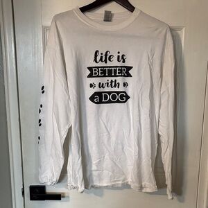 Gildan White 'Life is Better with a Dog' Long Sleeve Tee